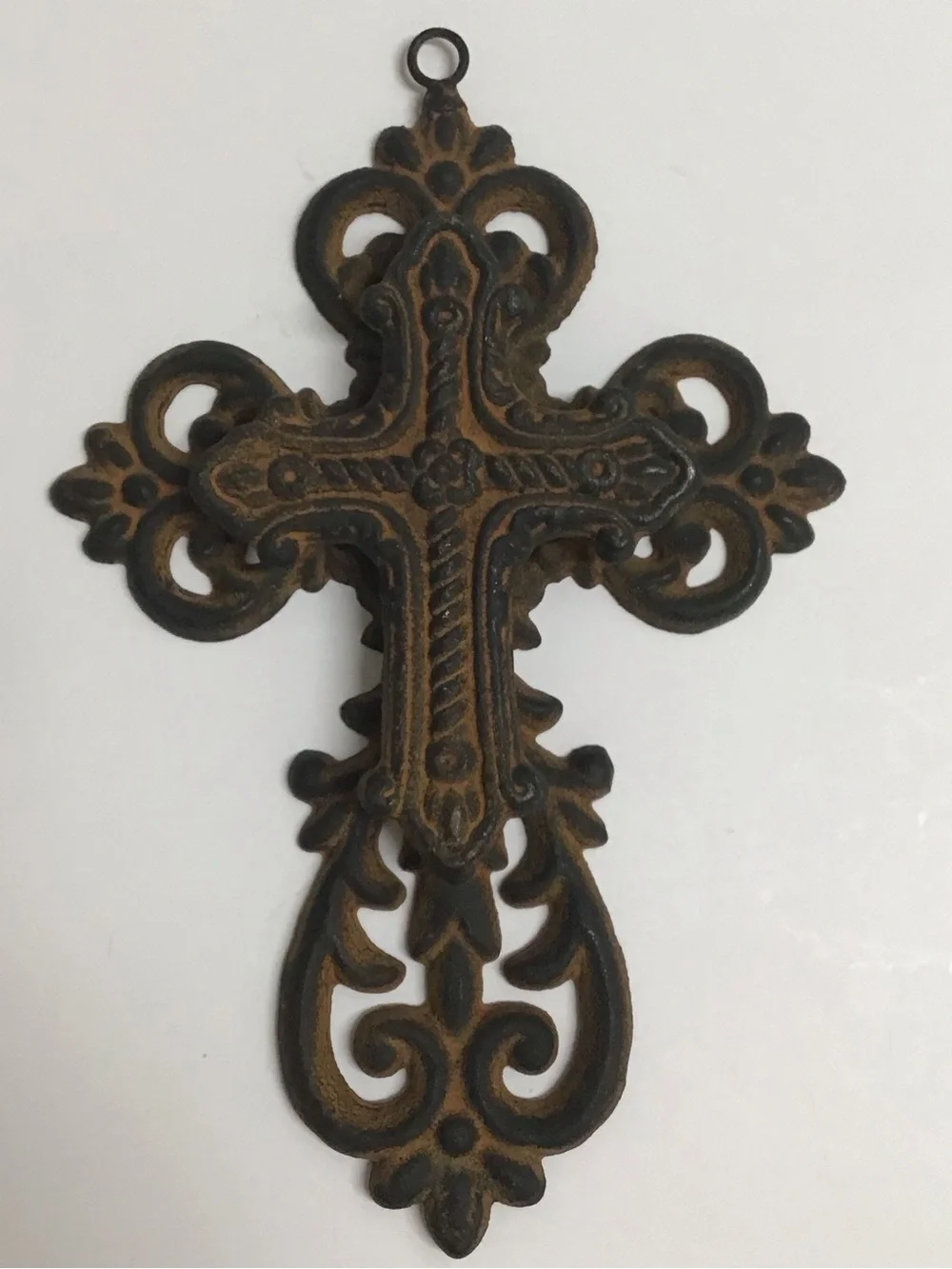 Cast Iron Double Cross Ornate Religious Primitive Rustic Heavy Wall or Garden